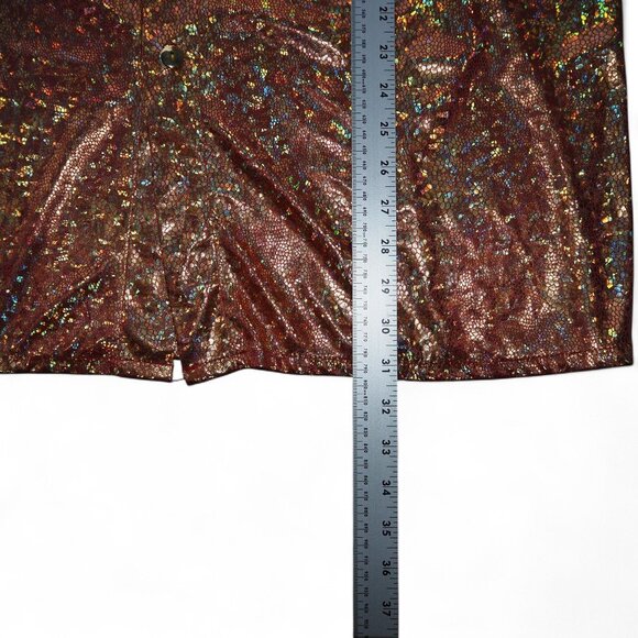 Charades Men's XL Vintage Metallic Foil Psychedelic Animal Print Disco Button Up - Picture 9 of 9